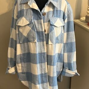 Blue and White Plaid Women's shacket